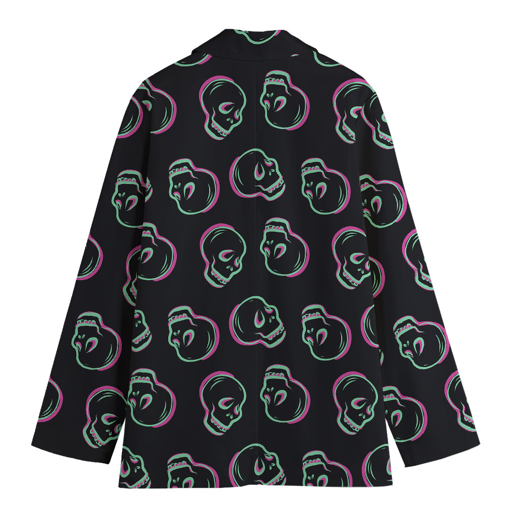 Purple And Teal Skull Pattern Print Women's Cotton Blazer