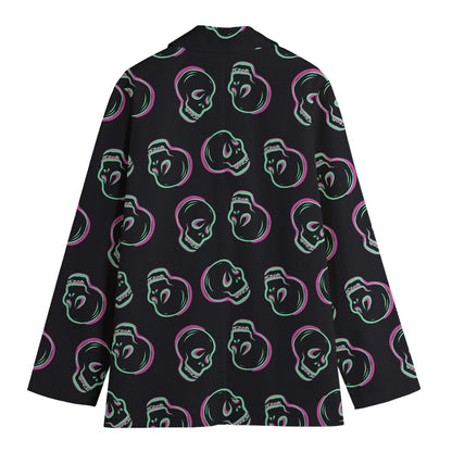 Purple And Teal Skull Pattern Print Women's Cotton Blazer