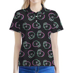 Purple And Teal Skull Pattern Print Women's Polo Shirt