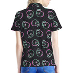 Purple And Teal Skull Pattern Print Women's Polo Shirt
