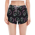 Purple And Teal Skull Pattern Print Women's Split Running Shorts