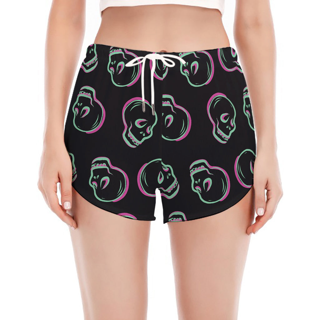 Purple And Teal Skull Pattern Print Women's Split Running Shorts
