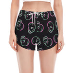 Purple And Teal Skull Pattern Print Women's Split Running Shorts