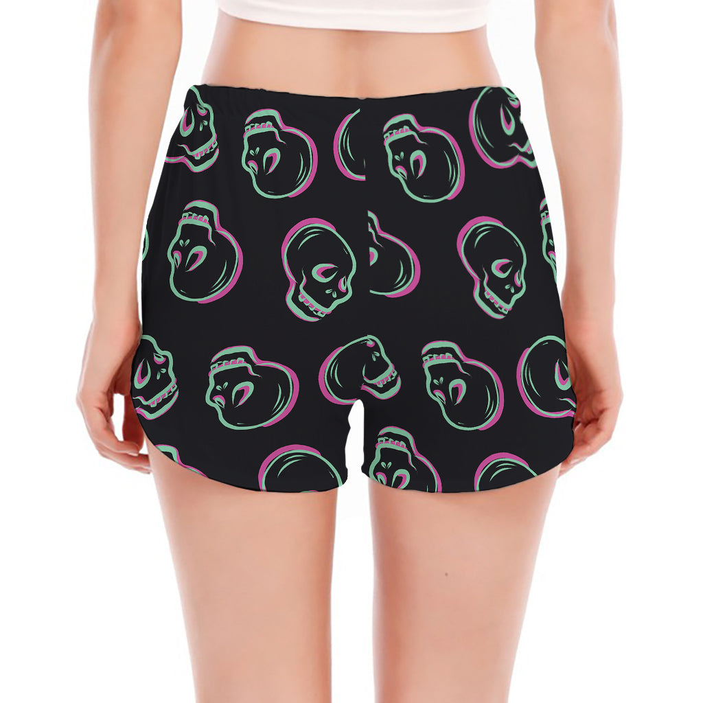 Purple And Teal Skull Pattern Print Women's Split Running Shorts
