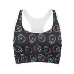 Purple And Teal Skull Pattern Print Women's Sports Bra