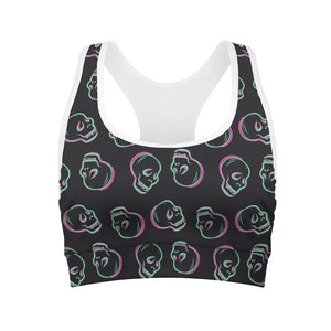 Purple And Teal Skull Pattern Print Women's Sports Bra