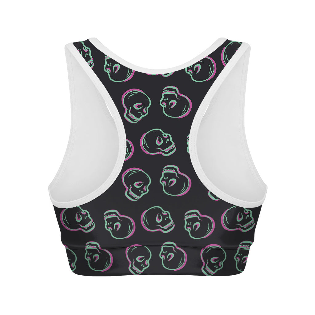 Purple And Teal Skull Pattern Print Women's Sports Bra