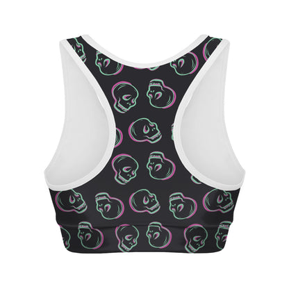 Purple And Teal Skull Pattern Print Women's Sports Bra