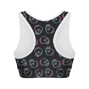 Purple And Teal Skull Pattern Print Women's Sports Bra