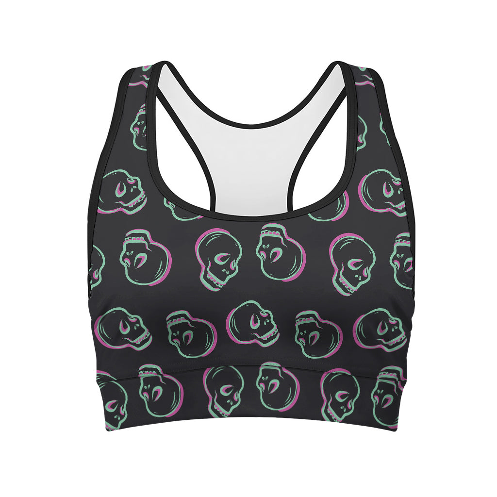 Purple And Teal Skull Pattern Print Women's Sports Bra