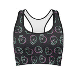 Purple And Teal Skull Pattern Print Women's Sports Bra