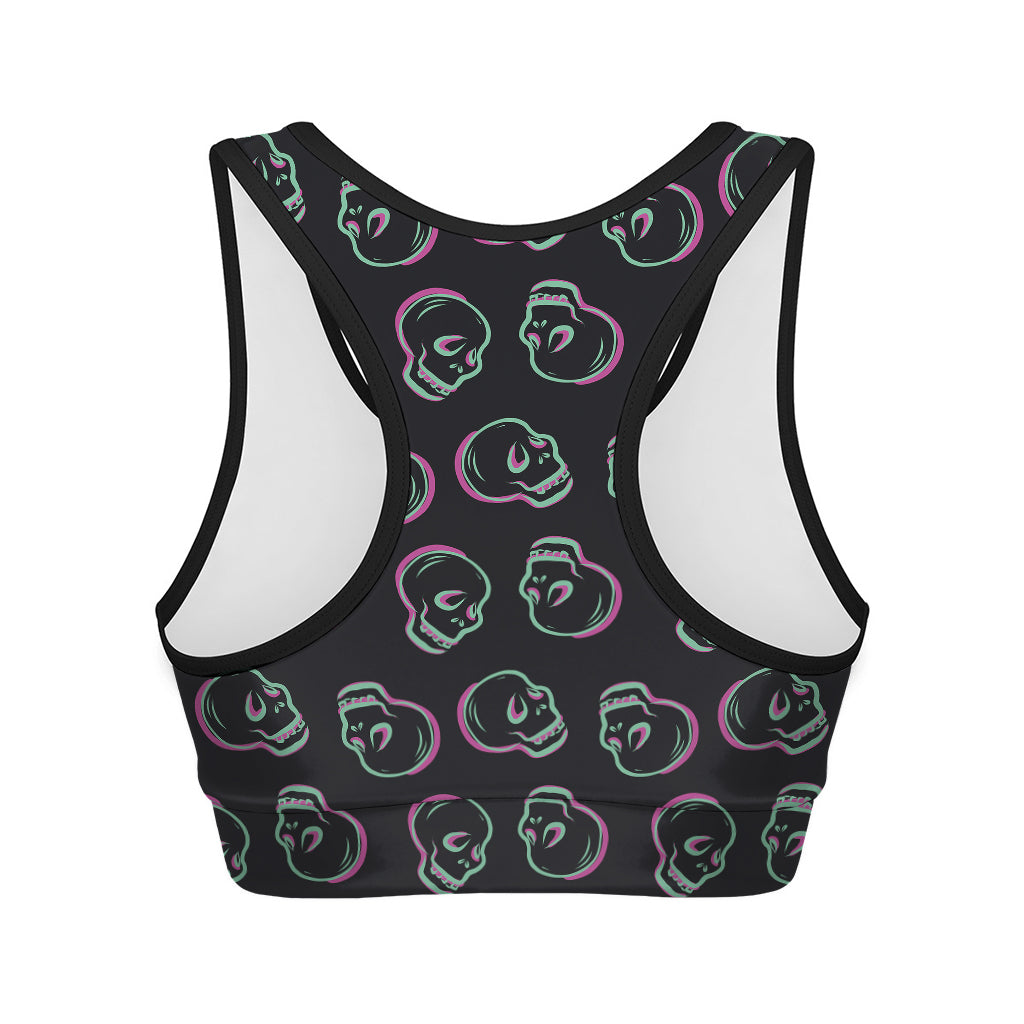 Purple And Teal Skull Pattern Print Women's Sports Bra