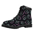 Purple And Teal Skull Pattern Print Padded Collar Lace Up Boots