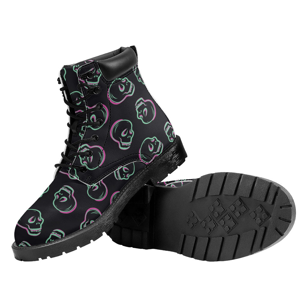 Purple And Teal Skull Pattern Print Work Boots