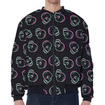 Purple And Teal Skull Pattern Print Zip Sleeve Bomber Jacket