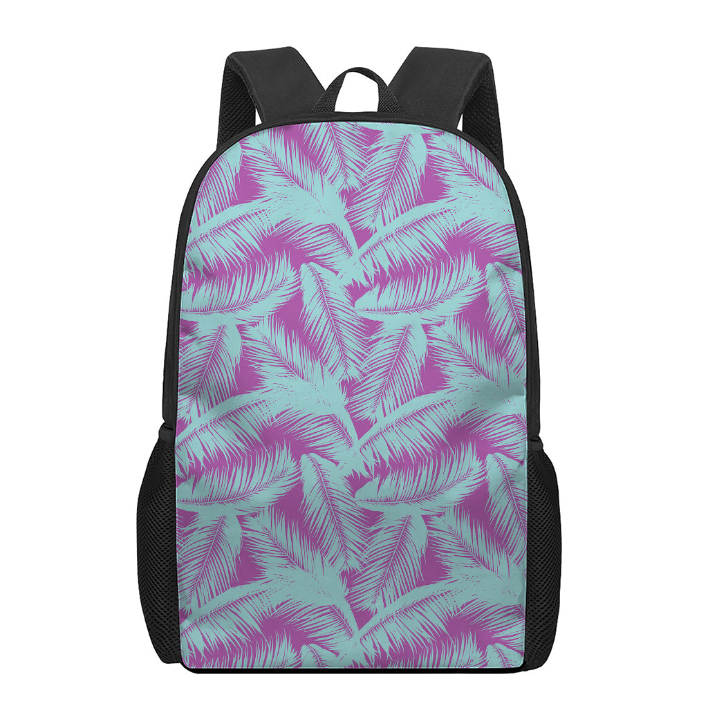 Purple And Teal Tropical Leaf Print 17 Inch Backpack