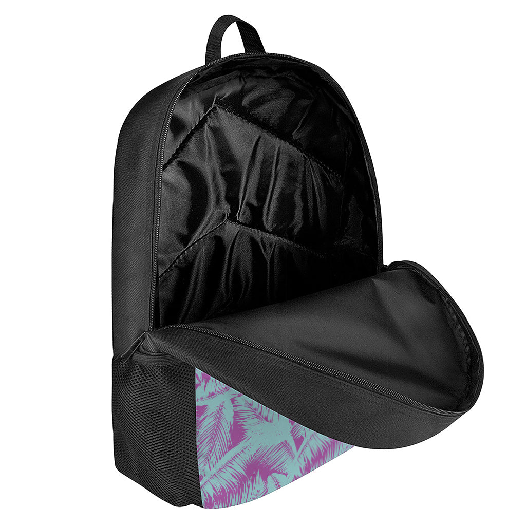 Purple And Teal Tropical Leaf Print 17 Inch Backpack