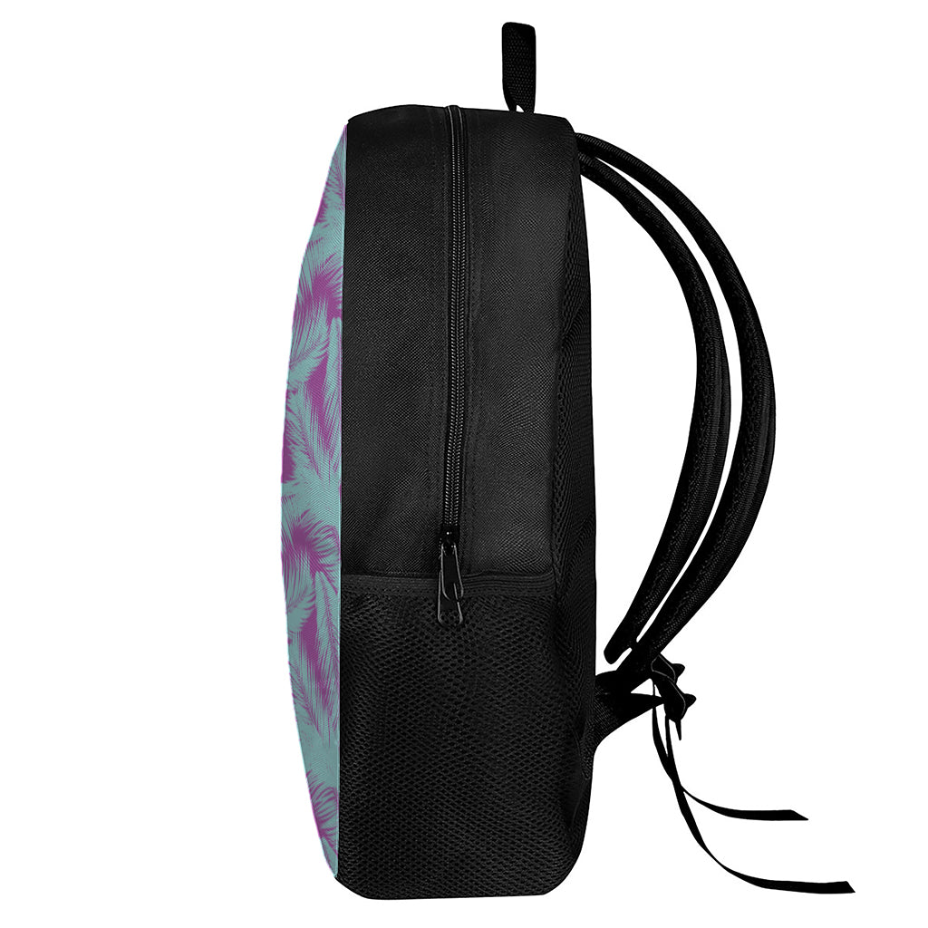 Purple And Teal Tropical Leaf Print 17 Inch Backpack