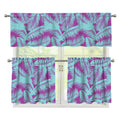 Purple And Teal Tropical Leaf Print 3 Piece Kitchen Curtains