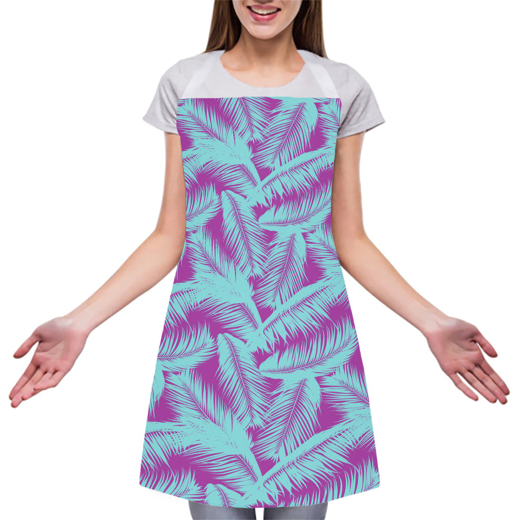 Purple And Teal Tropical Leaf Print Adjustable Apron