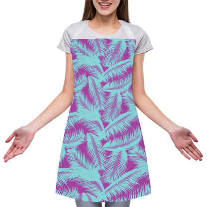 Purple And Teal Tropical Leaf Print Adjustable Apron
