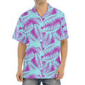 Purple And Teal Tropical Leaf Print Aloha Shirt