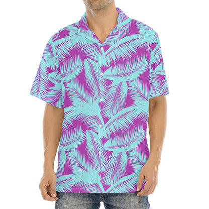Purple And Teal Tropical Leaf Print Aloha Shirt