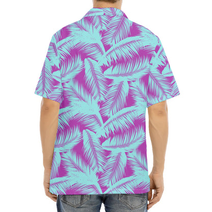 Purple And Teal Tropical Leaf Print Aloha Shirt