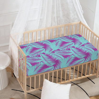 Purple And Teal Tropical Leaf Print Baby Crib Sheet