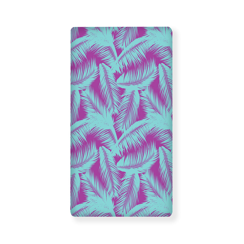 Purple And Teal Tropical Leaf Print Baby Crib Sheet