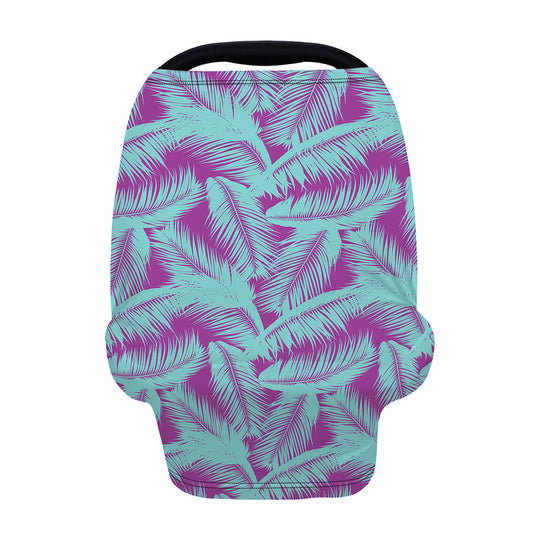 Purple And Teal Tropical Leaf Print Baby Seat Cover