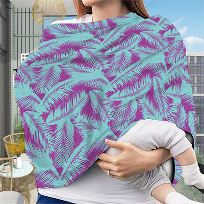 Purple And Teal Tropical Leaf Print Baby Seat Cover