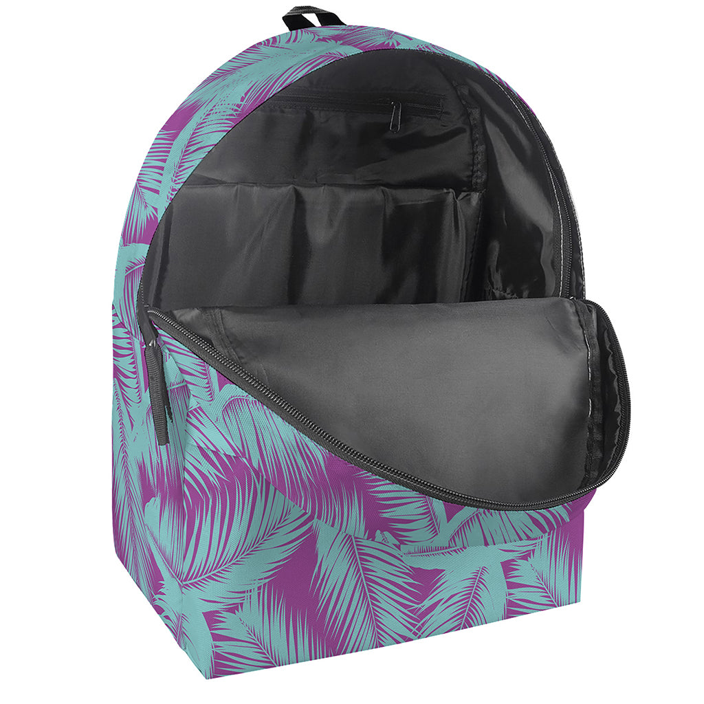 Purple And Teal Tropical Leaf Print Backpack