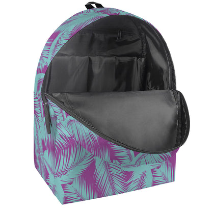 Purple And Teal Tropical Leaf Print Backpack