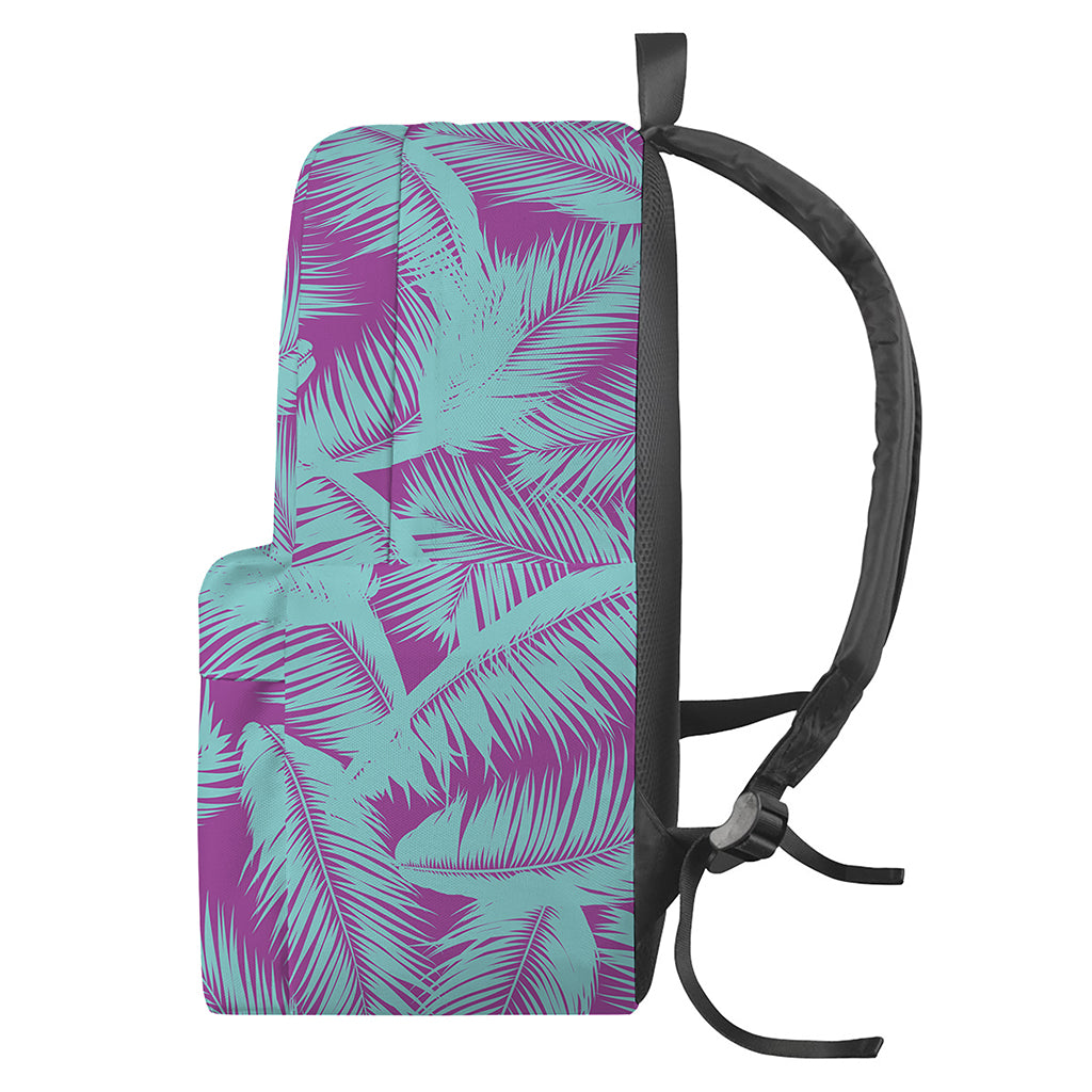 Purple And Teal Tropical Leaf Print Backpack