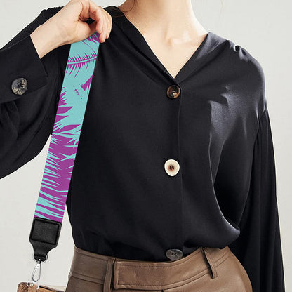 Purple And Teal Tropical Leaf Print Bag Strap