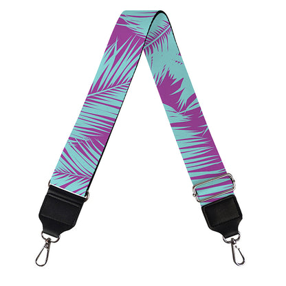 Purple And Teal Tropical Leaf Print Bag Strap