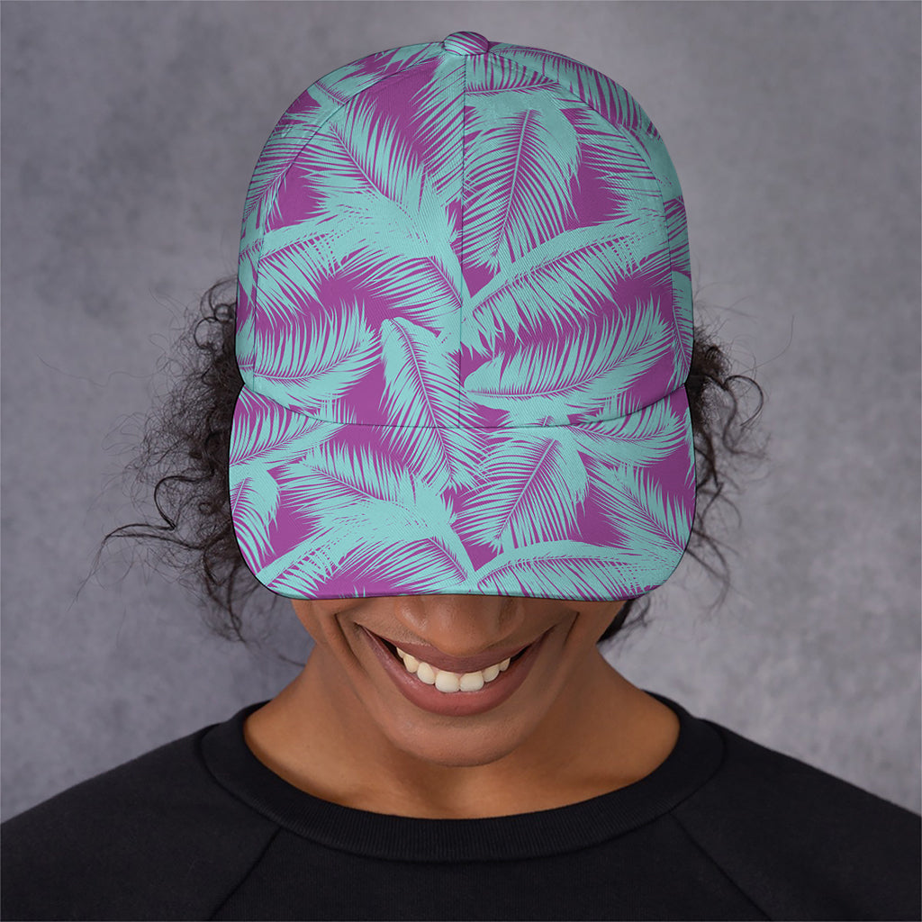 Purple And Teal Tropical Leaf Print Baseball Cap