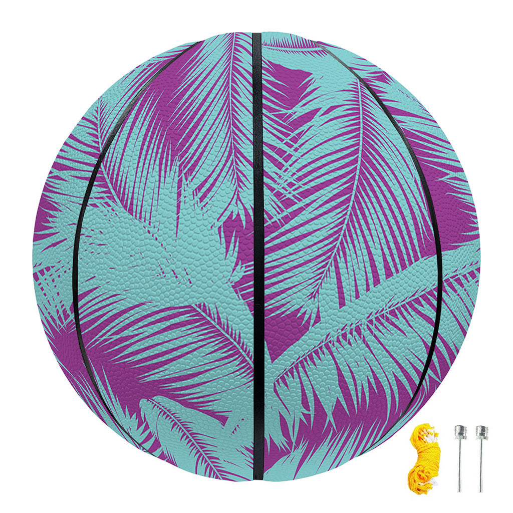 Purple And Teal Tropical Leaf Print Basketball