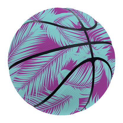 Purple And Teal Tropical Leaf Print Basketball