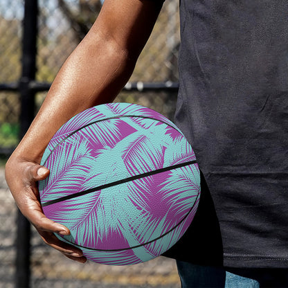 Purple And Teal Tropical Leaf Print Basketball