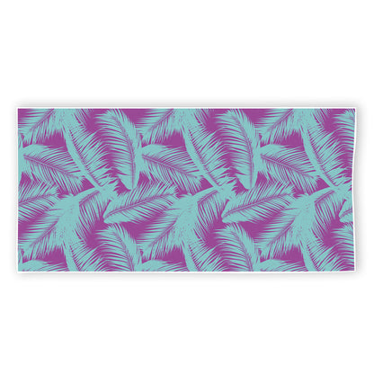 Purple And Teal Tropical Leaf Print Beach Towel