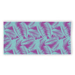 Purple And Teal Tropical Leaf Print Beach Towel
