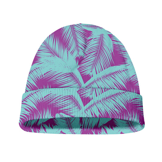 Purple And Teal Tropical Leaf Print Beanie