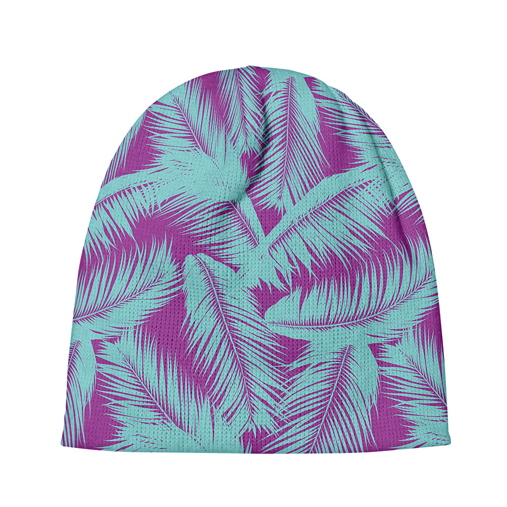 Purple And Teal Tropical Leaf Print Beanie