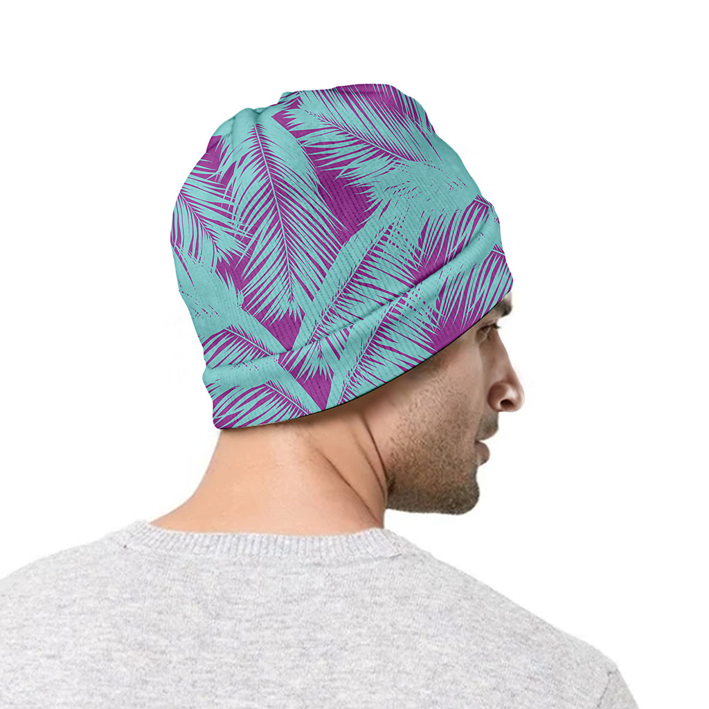 Purple And Teal Tropical Leaf Print Beanie