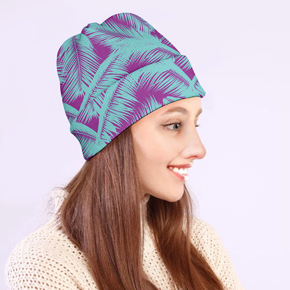 Purple And Teal Tropical Leaf Print Beanie