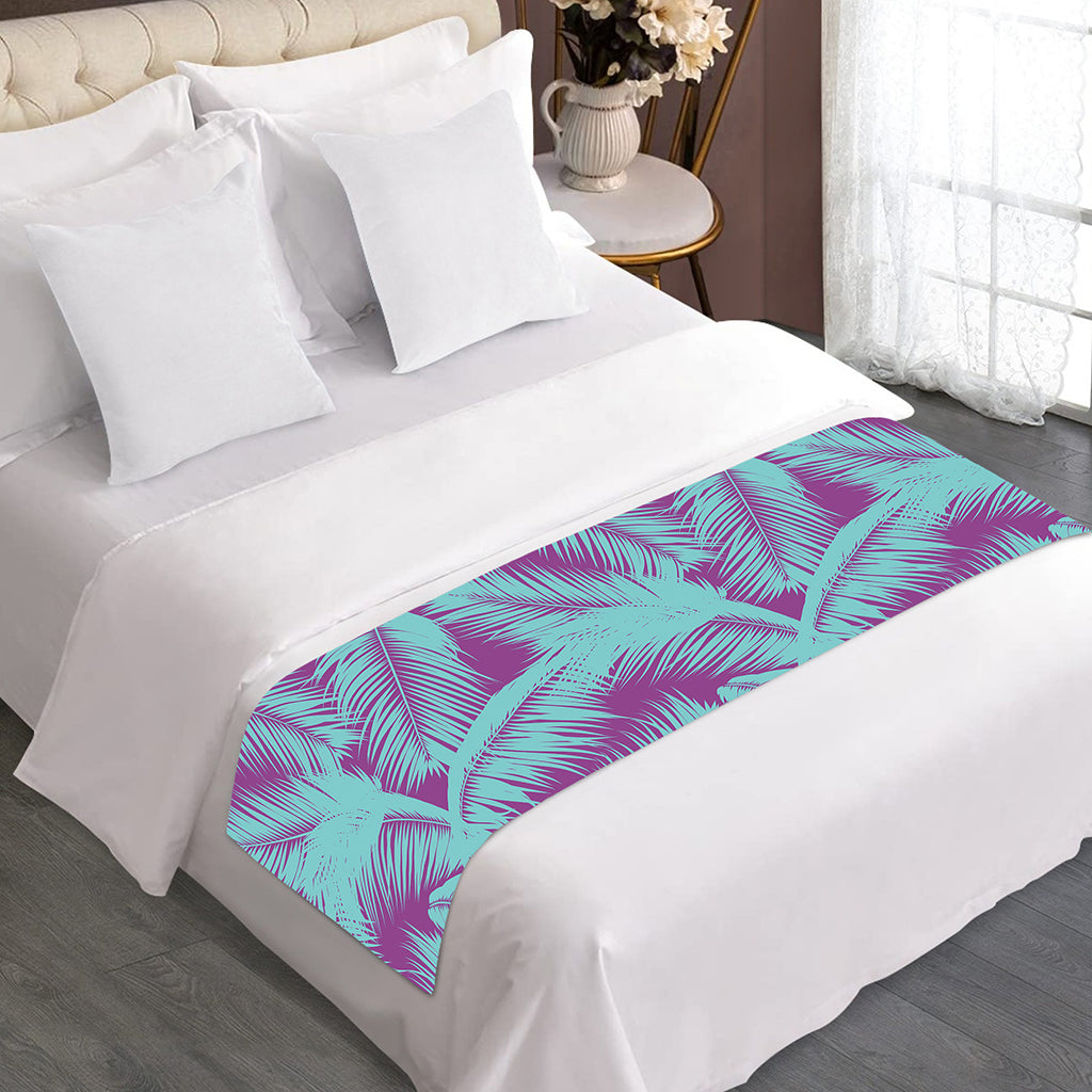 Purple And Teal Tropical Leaf Print Bed Runner