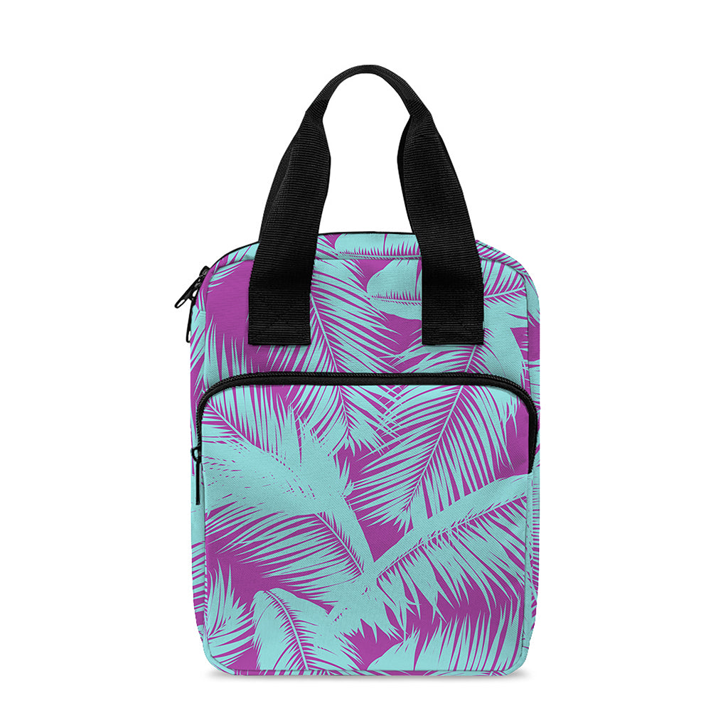 Purple And Teal Tropical Leaf Print Bible Tote Bag