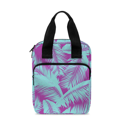 Purple And Teal Tropical Leaf Print Bible Tote Bag